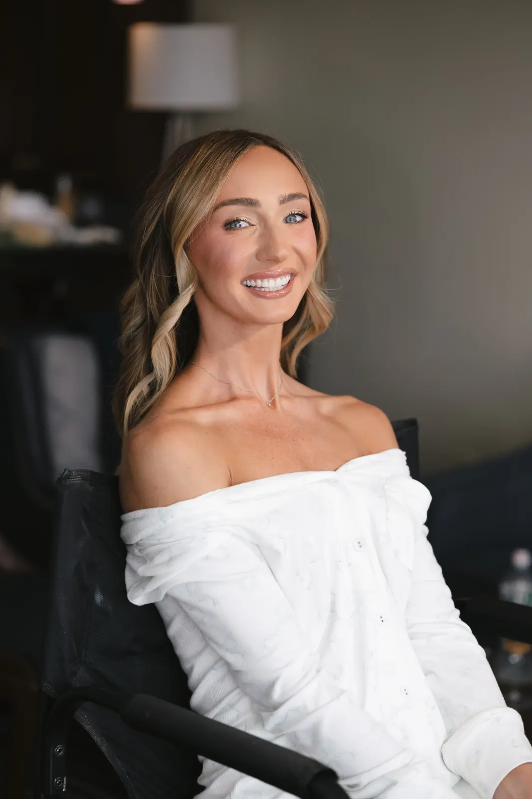 Bride's hair and makeup before her Newport wedding