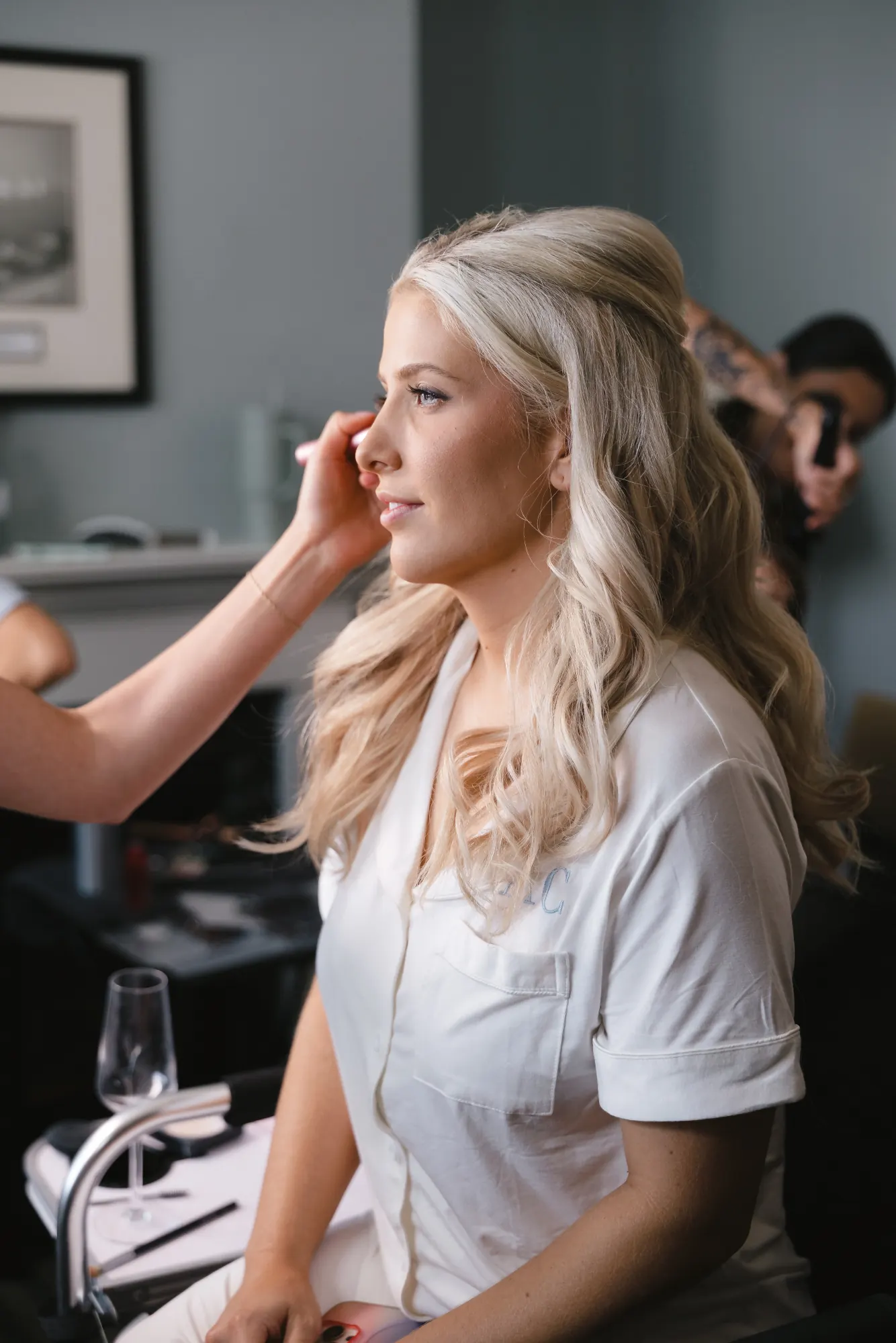 Bride has her makeup finished by The Bridal Suite at the Beauport Hotel in Gloucester