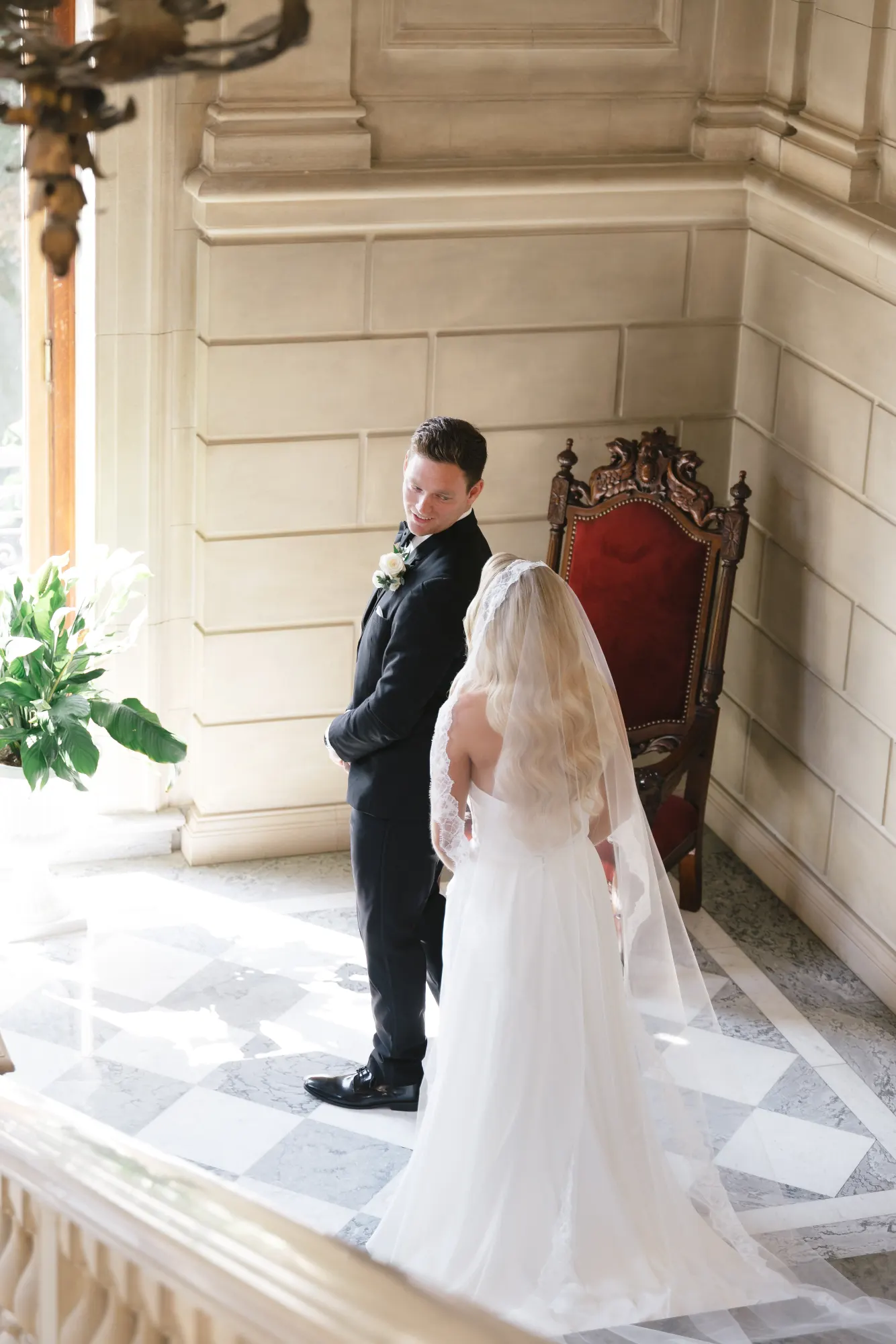 The first look on the grand staircase of Aldrich Mansion