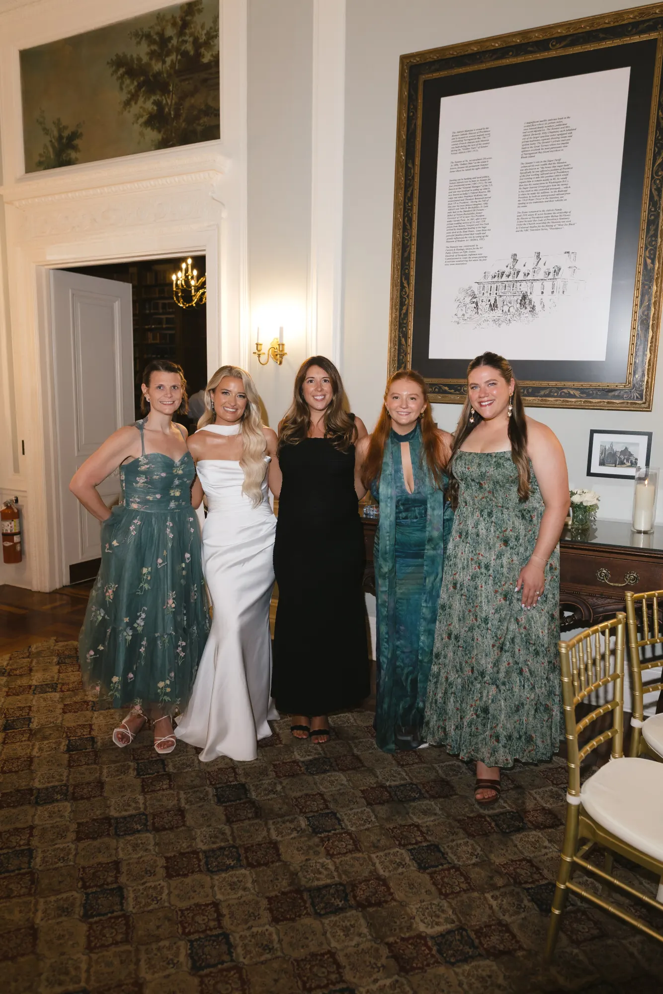 Colleen with friends in the paneled sitting room