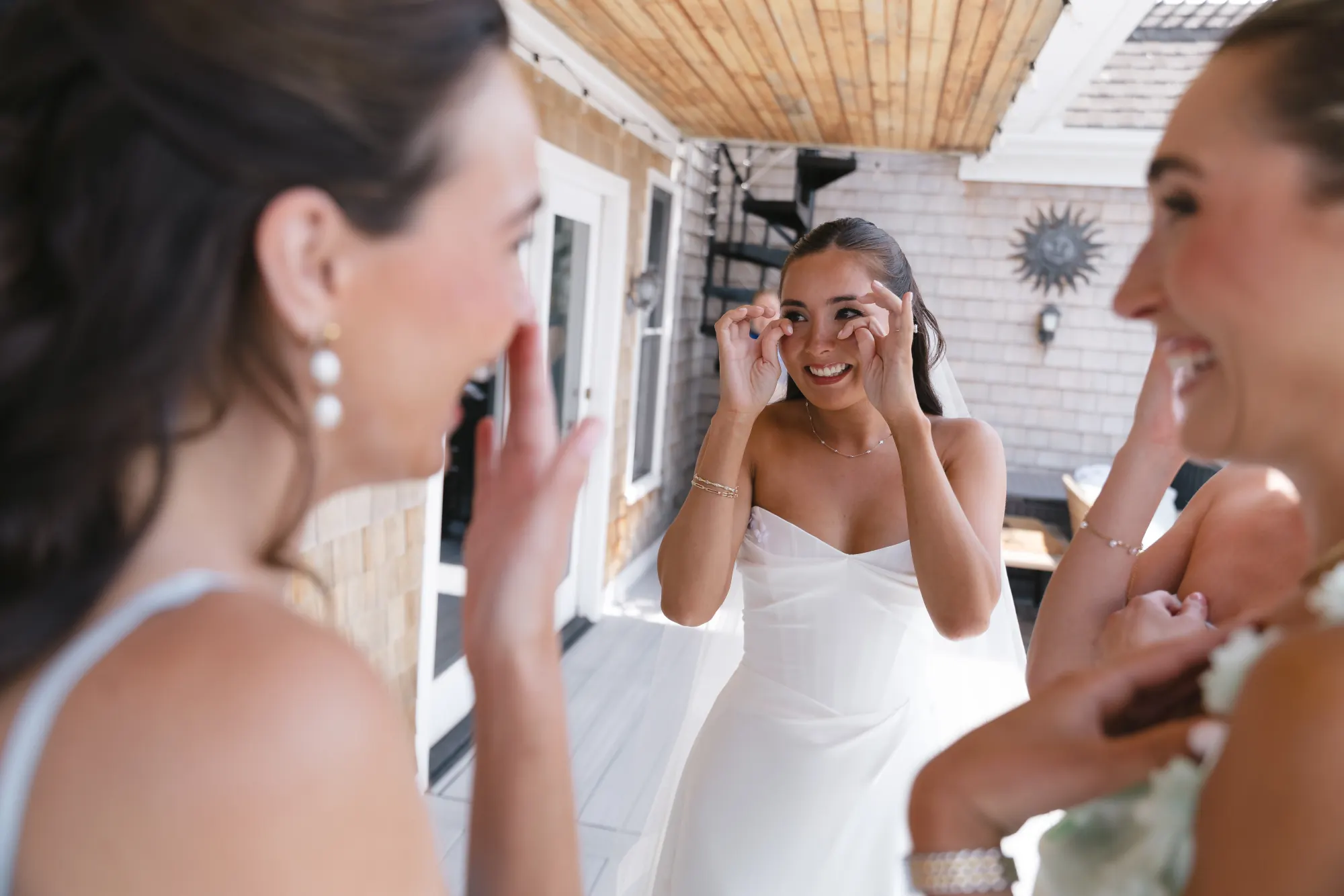 Happy tears with the bridesmaids before leaving for The Elms