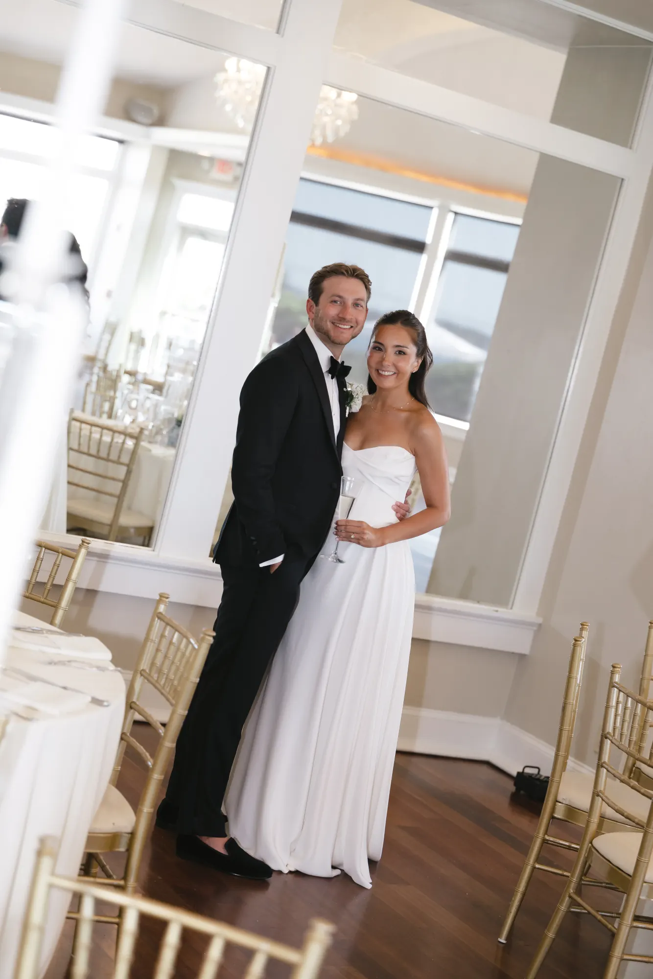 Bride and groom inside the OceanCliff mansion before the ceremony