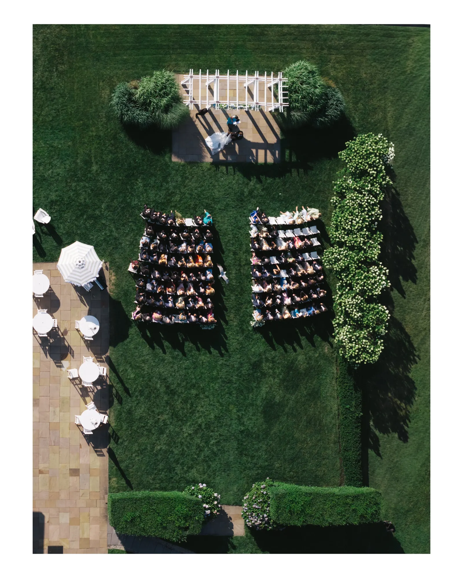 Overhead aerial of guests seated for the OceanCliff ceremony