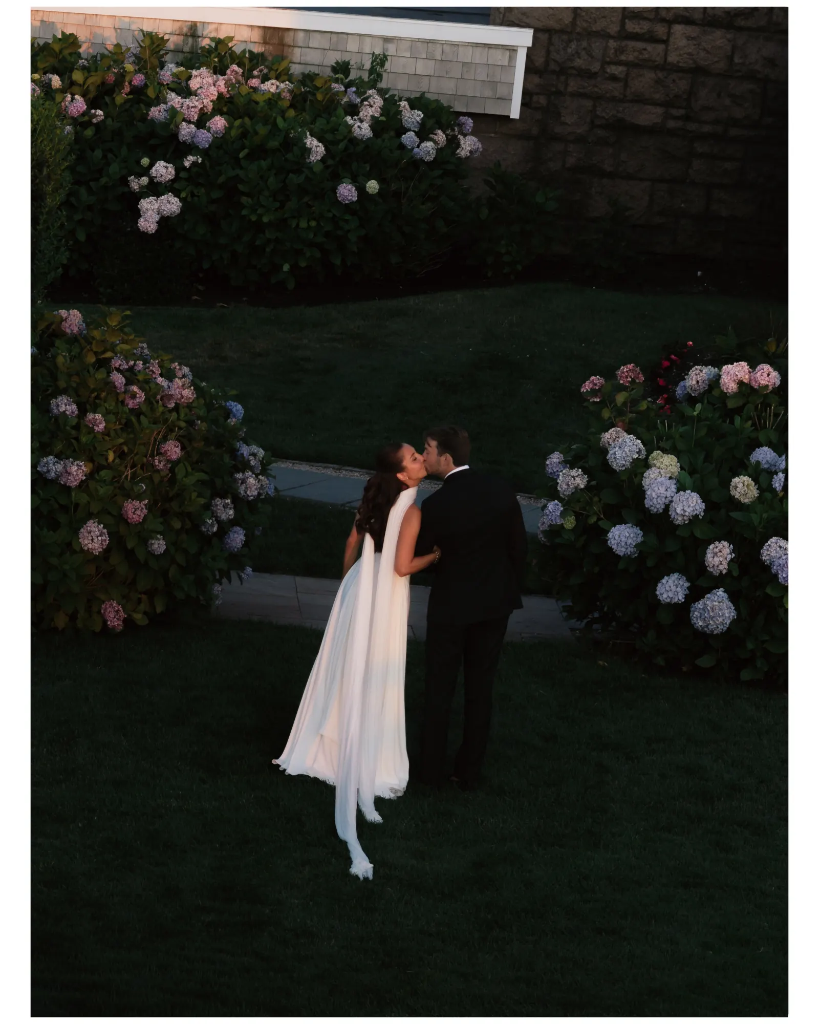 Dusk kiss in the hydrangea garden at OceanCliff
