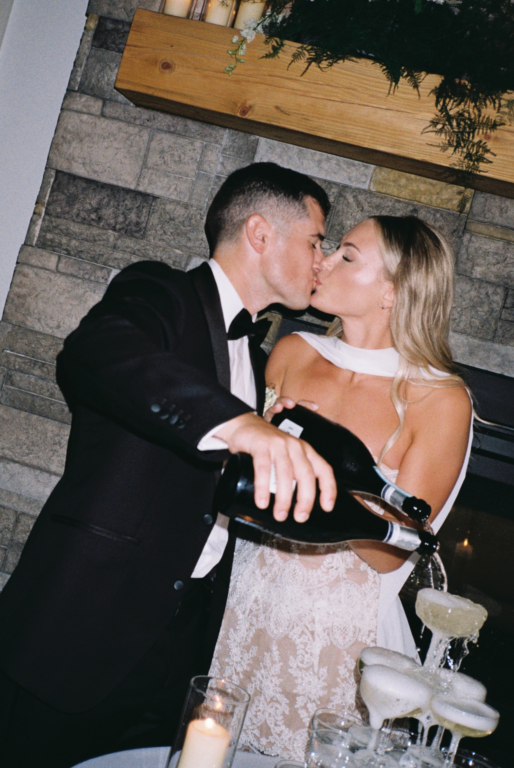 Champagne tower kiss